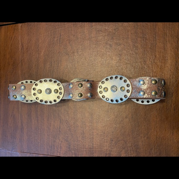 Western Style Brown Leather and Metal Belt main image 6